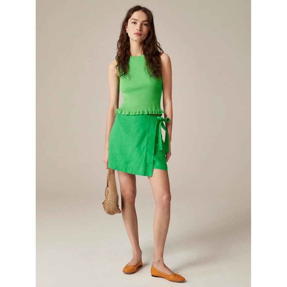 J.Crew Linen Wrap Mini Skirt Bright Green Size‎ 8T Tall travel resortwear casual
